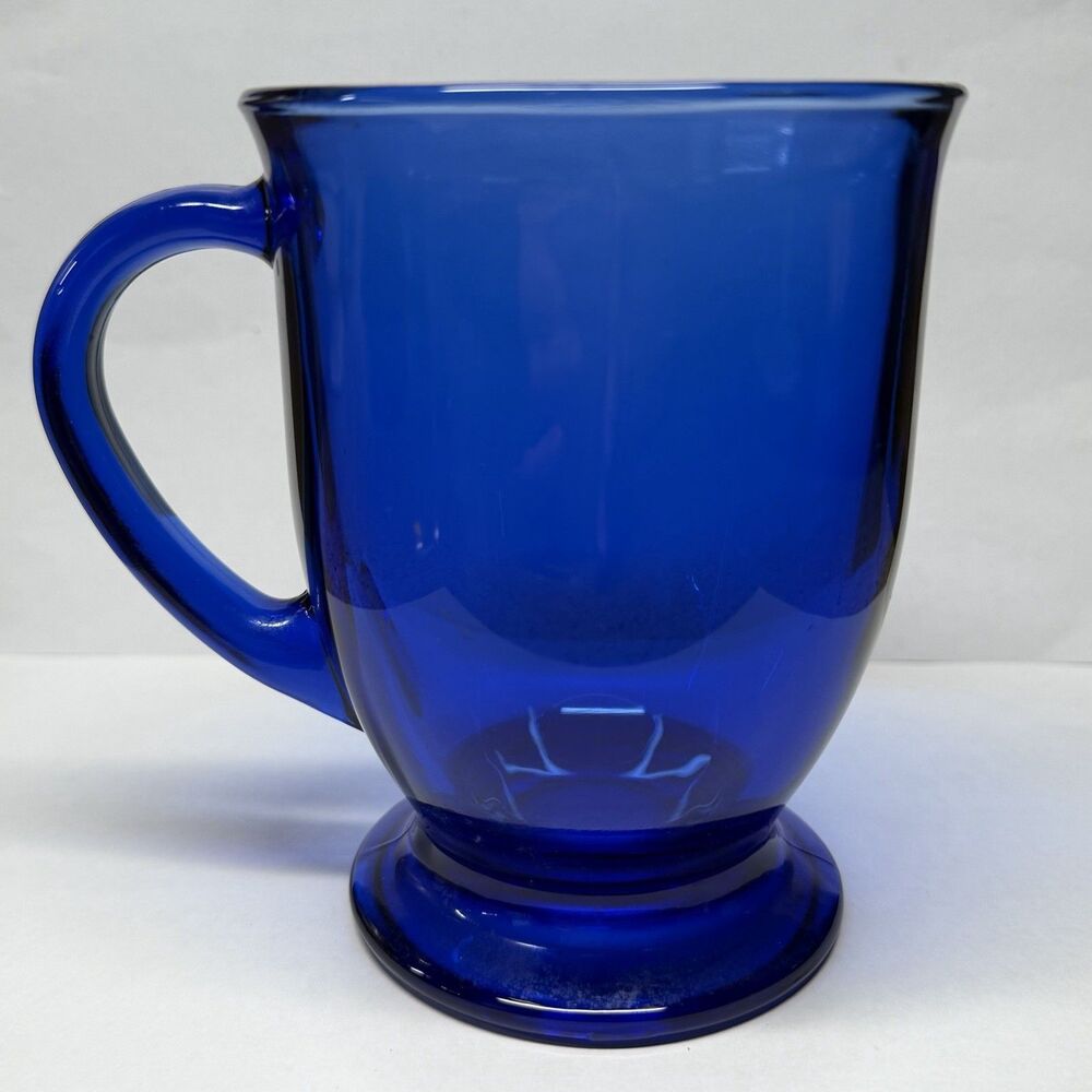 Vintage Anchor Hocking Cobalt Blue Footed Glass Coffee Mug Pedestal Cup USA